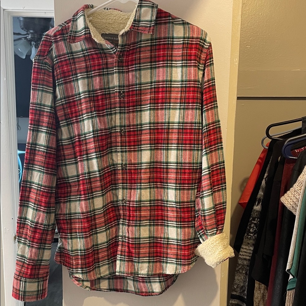 Men's Red and Green Plaid Button Down Shirt